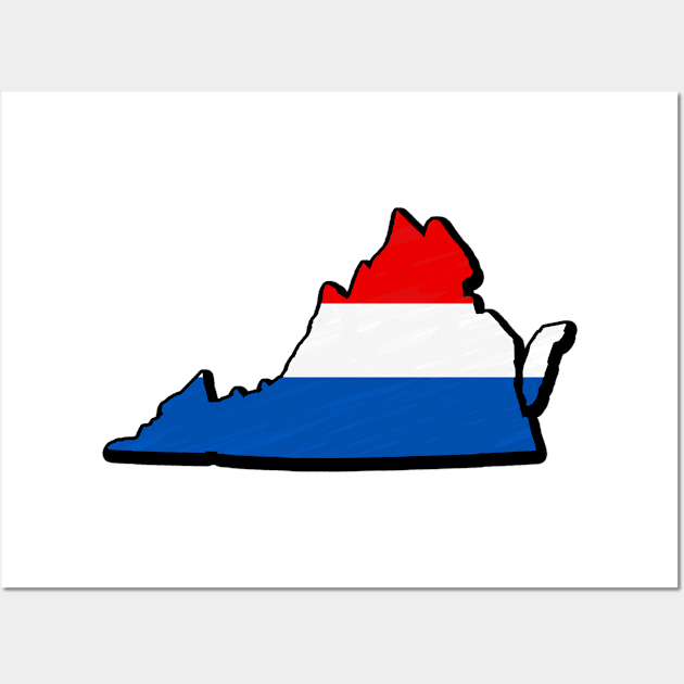 Red, White, and Blue Virginia Outline Wall Art by Mookle